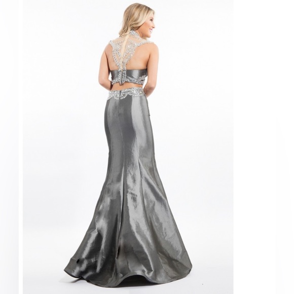 Rachel Allan Gunmetal Gray/Silver Gown w Silver Rhinestones - 2 piece - Picture 4 of 8